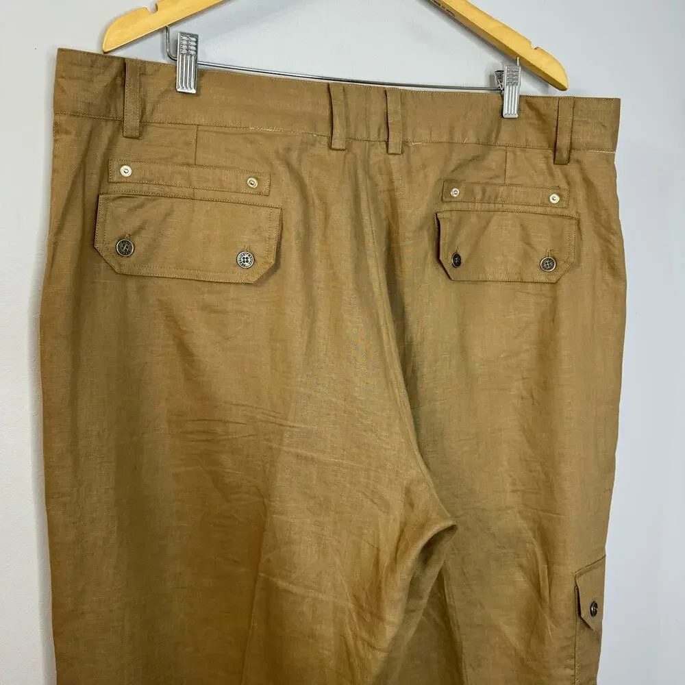 Royal Prestige Linen Pant Cargo Packet Straight Leg  Summer Vacation Sz 40